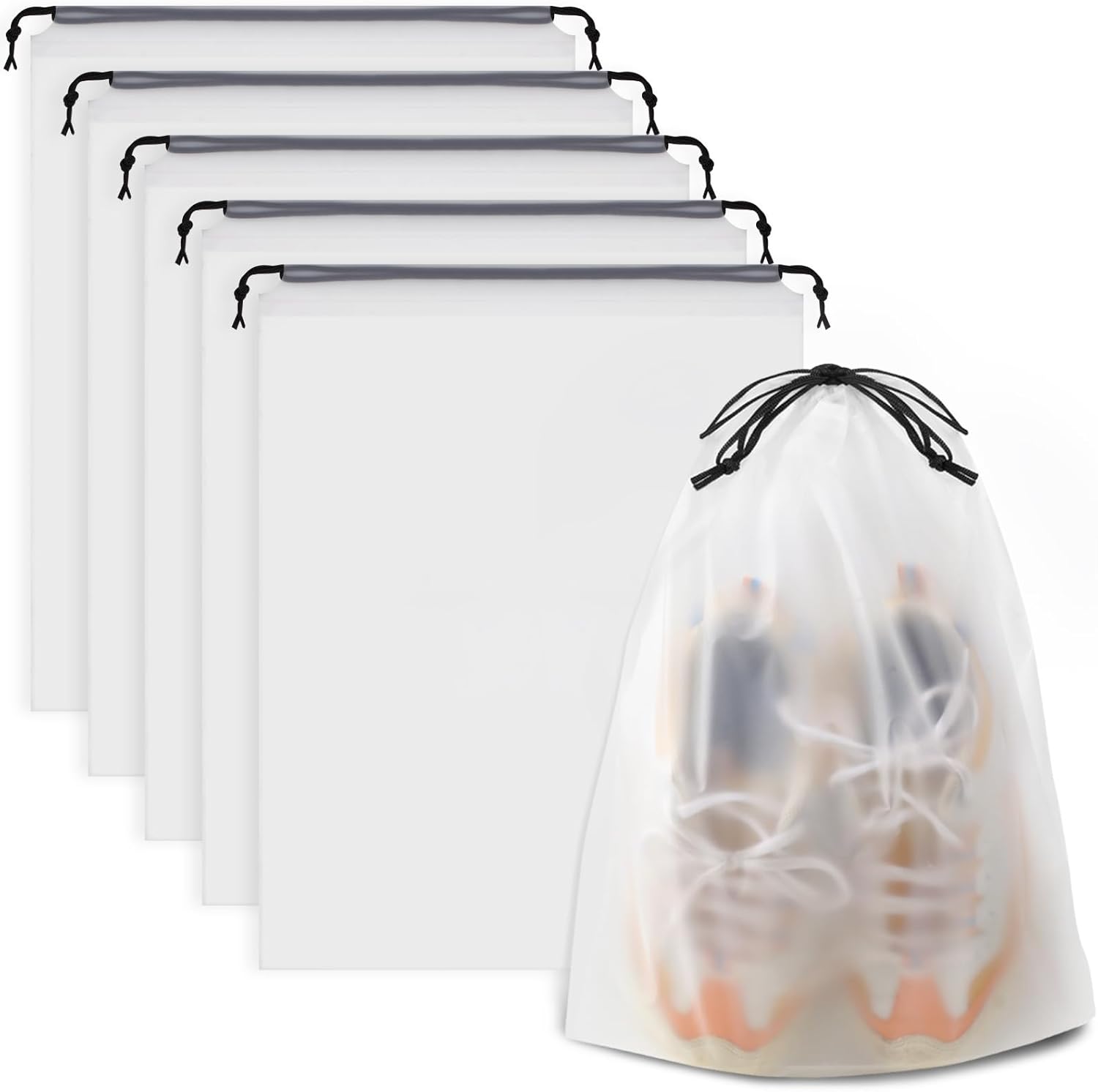 COIDEA Clear Shoe Bags for Travel 5 PCS, 15.7" x 11.8" Travel Shoe Bags for Packing, Waterproof Drawstring Travel Shoe Storage Bag, Travel Essentials for Men and Women