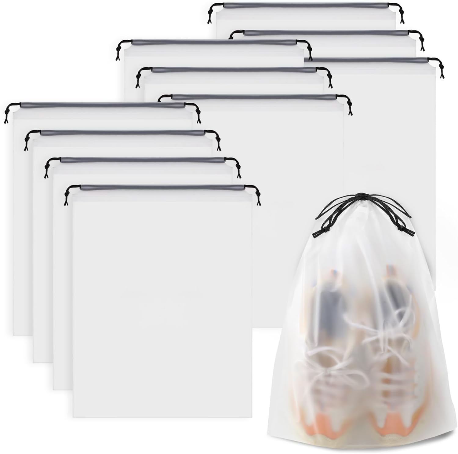 Clear Shoe Bags - 10 PCS, 15.7" x 11.8", Drawstring Travel Shoe Bags for Packing, Waterproof Dustproof Portable Shoe Storage for Men and Women